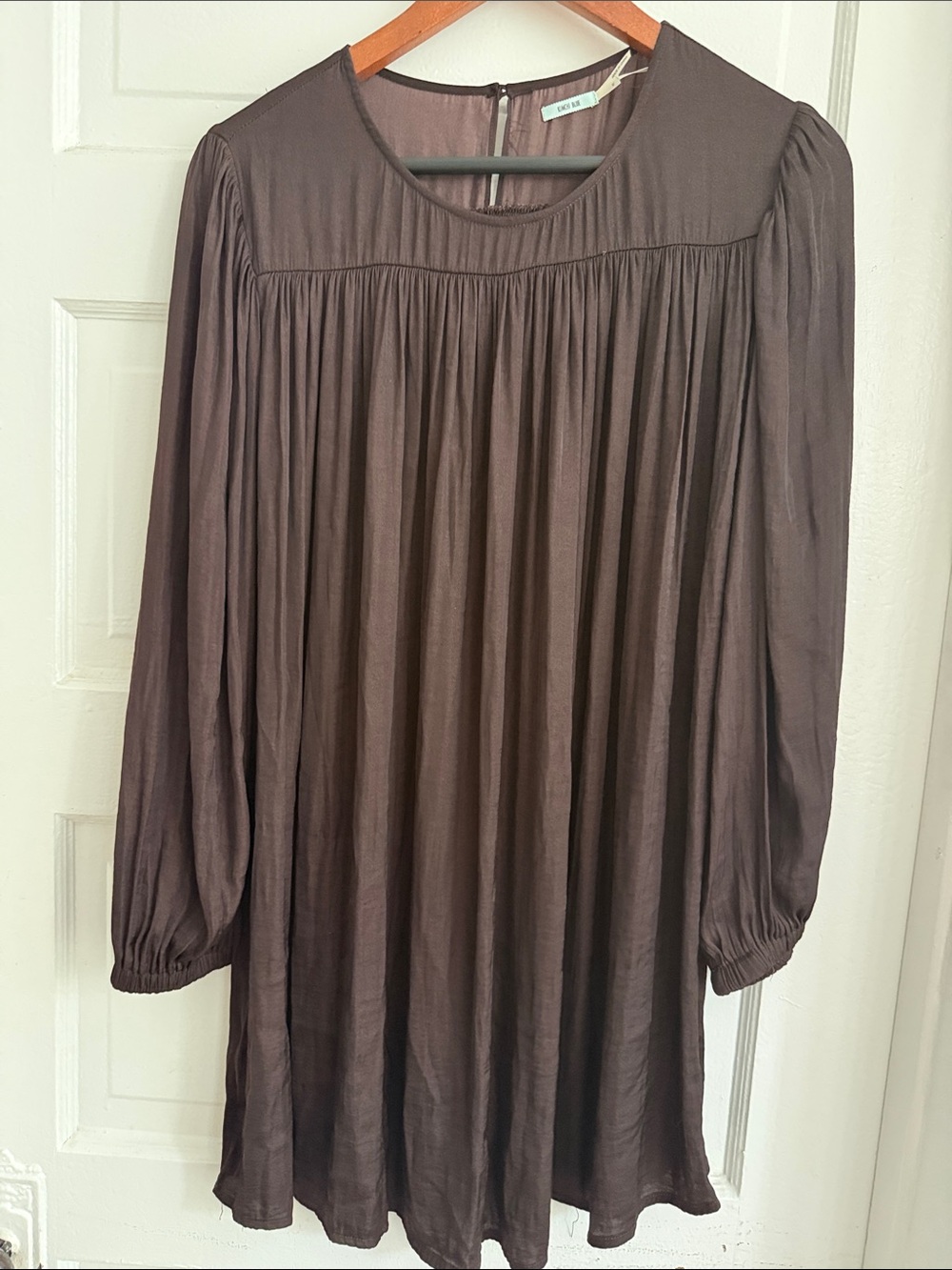 Kimchi Blue Long-Sleeve Pleated Shift Dress in Brown